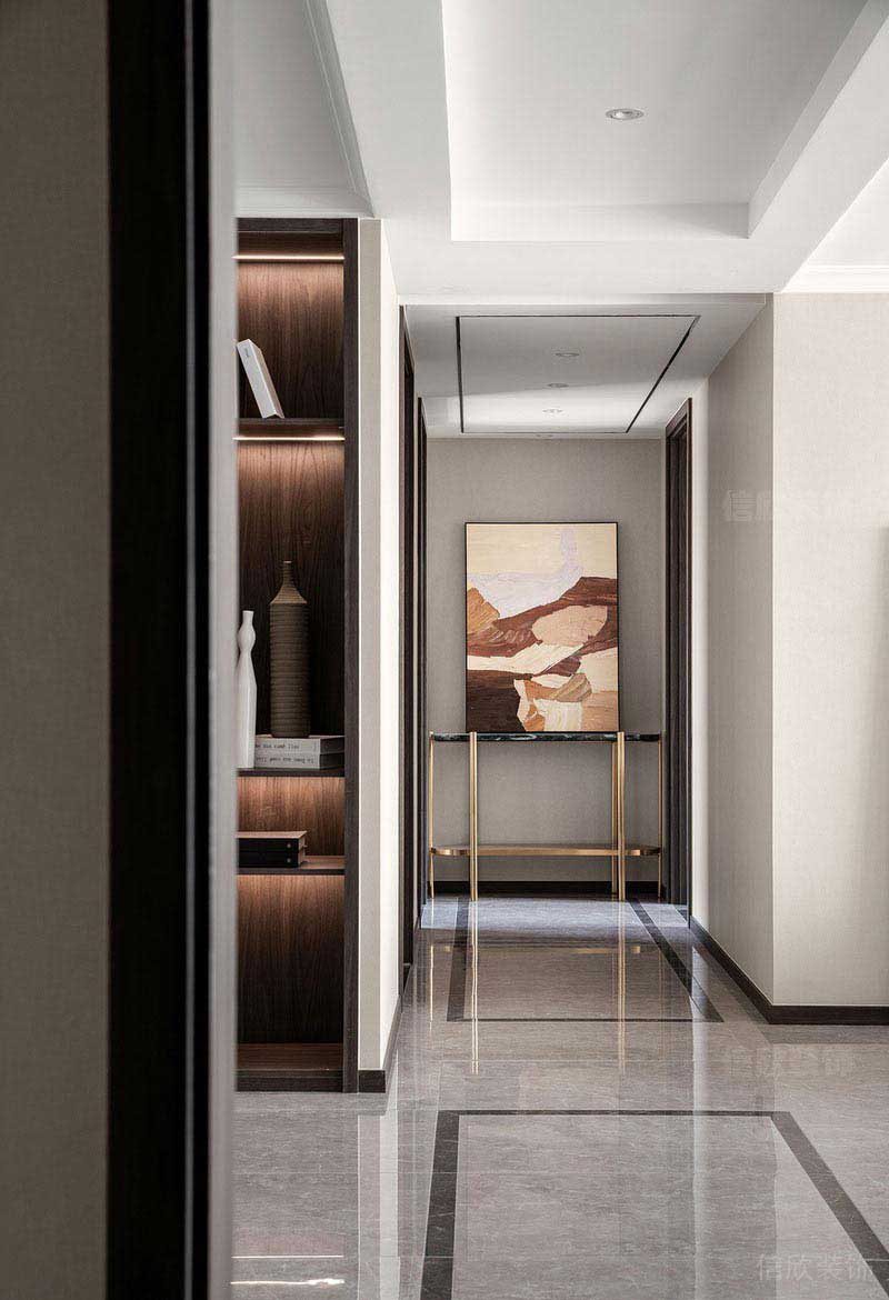 現(xiàn)代大理石地板全屋定制客廳過道輕奢風(fēng)格的玄關(guān)效果