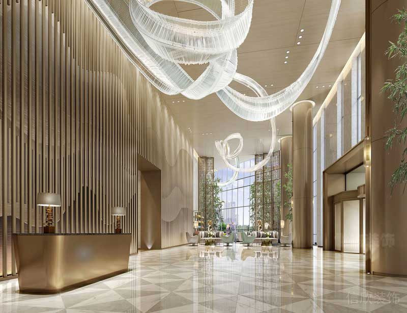 輕奢風格豪華酒店大堂前臺服務(wù)區(qū)