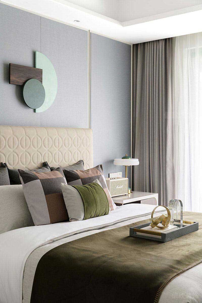 現(xiàn)代風(fēng)格臥室藍(lán)灰色背景設(shè)計(jì)效果