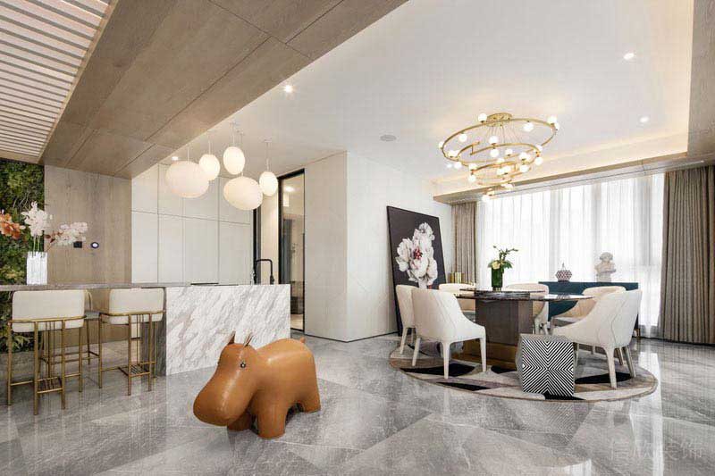 現(xiàn)代輕奢風(fēng)格家居開(kāi)放式餐廚水吧