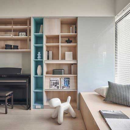 新居北歐風(fēng)鋼琴房書柜榻榻米飄窗效果圖