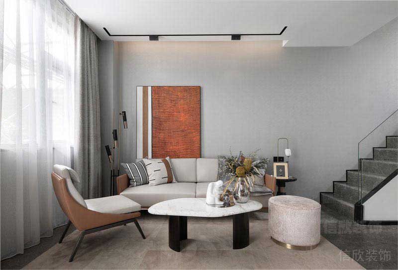 新居別墅現(xiàn)代輕奢風(fēng)樓梯休息區(qū)效果圖