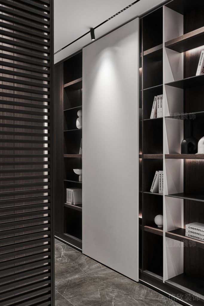 新居后現(xiàn)代風(fēng)黑白灰博古架效果圖