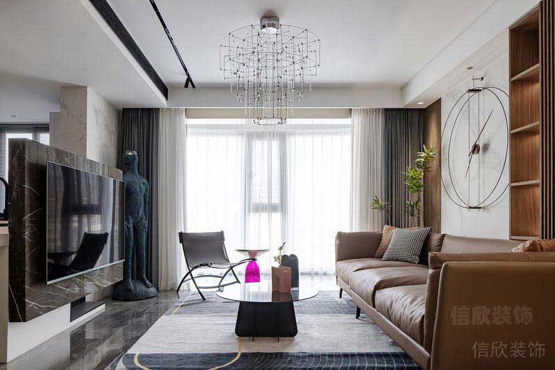 新居后現(xiàn)代風黑白灰客廳效果圖