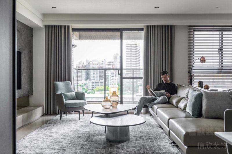 新居后現(xiàn)代風黑白灰客廳效果圖 (2)