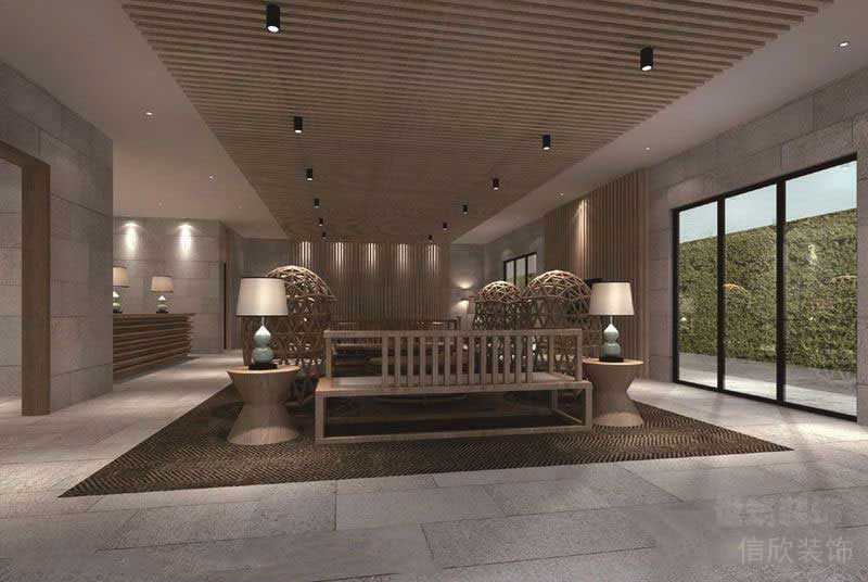 新中式辦公室前臺(tái)空間效果圖