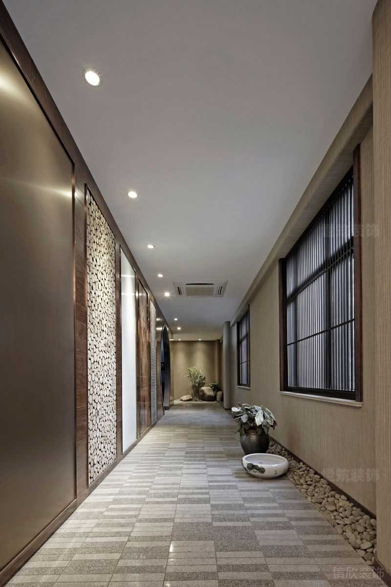 新中式風格餐飲空間過道墻體材質(zhì)