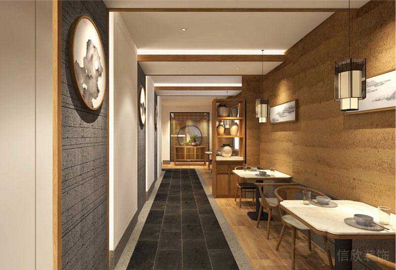 餐廳裝修就餐區(qū)金色古典過道大理石地板墻體設(shè)計圖