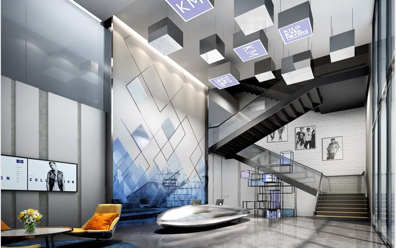 5米高空辦公室前臺區(qū)流線型前臺設計圖