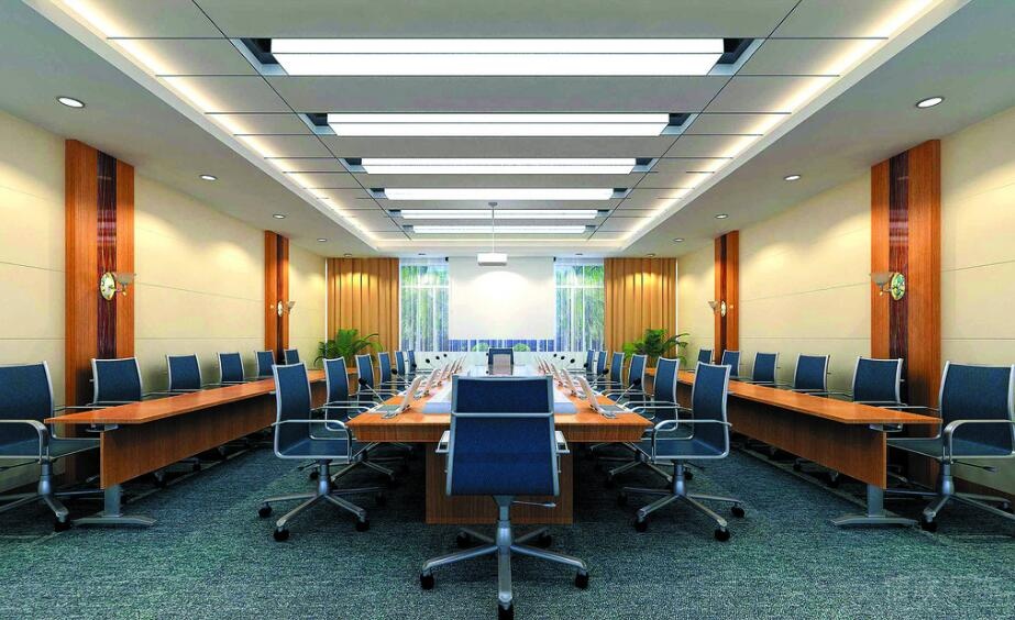 暖色的木紋裝飾的大會(huì)議室 暖色的木紋裝飾的大會(huì)議室