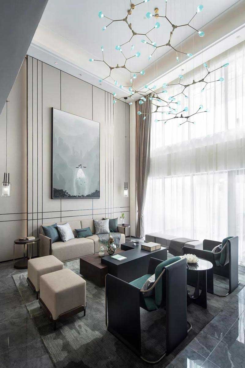 深圳鹽田新中式風(fēng)格別墅樣板房設(shè)計(jì)圖沙發(fā)休息區(qū)