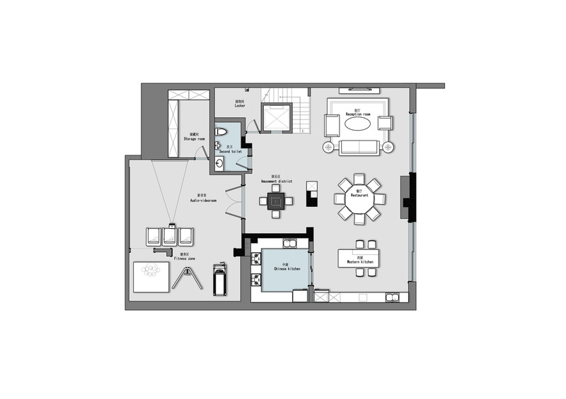 深圳南山區(qū)西麗簡約風(fēng)格別墅裝修負(fù)一層平面布置圖