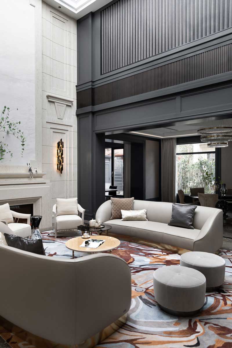 深圳南山白石洲美式輕奢風(fēng)二手房翻新改造裝修會(huì)客室沙發(fā)組合