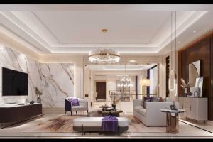 深圳南山區(qū)前海輕奢風格新房三居室裝修客廳效果圖