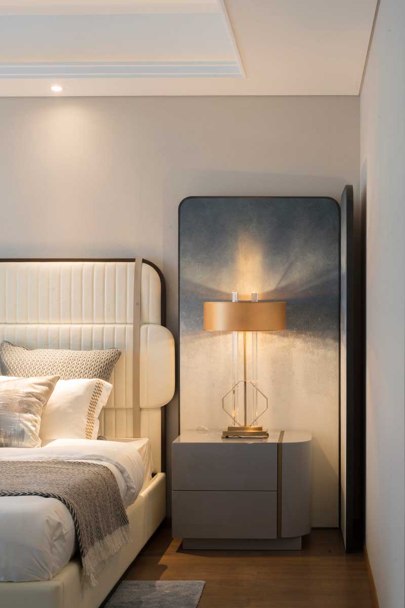 深圳羅湖萬(wàn)科三居室輕奢風(fēng)格樣板房設(shè)計(jì)案例主臥床頭柜 深圳羅湖萬(wàn)科三居室輕奢風(fēng)格樣板房設(shè)計(jì)案例主臥床頭柜