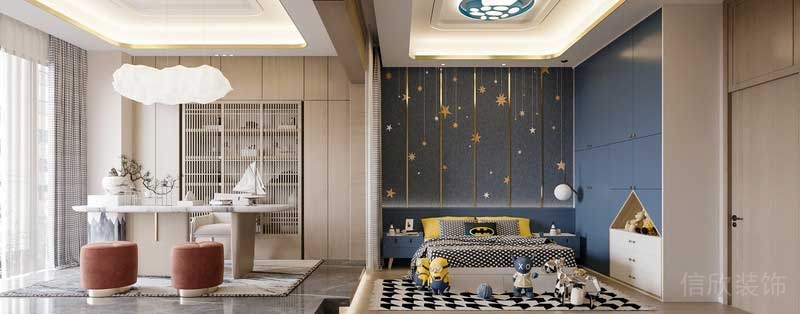 深圳鹽田新中式三房家裝裝修設(shè)計(jì)男童房