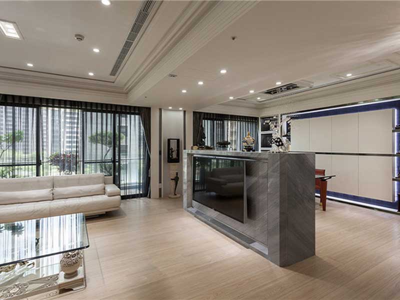 深圳龍華新區(qū)簡歐風(fēng)格家居裝修設(shè)計客廳地面鋪設(shè)