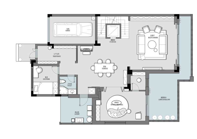 深圳南山區(qū)西麗簡約風(fēng)格別墅裝修一層平面布置圖