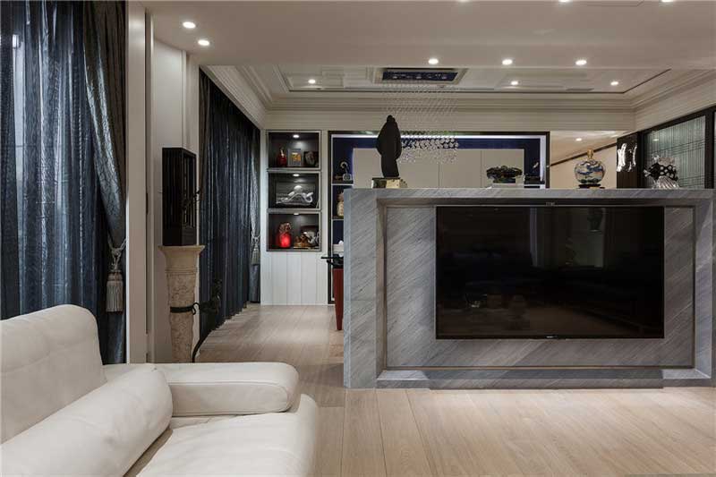 深圳龍華新區(qū)簡歐風(fēng)格家居裝修設(shè)計客廳電視背景墻隔斷