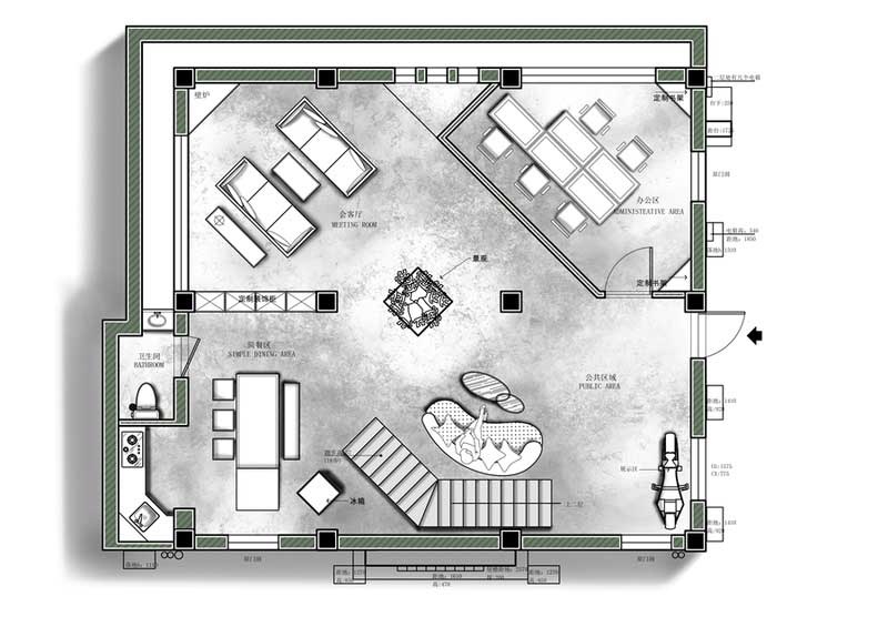 鹽田區(qū)極簡(jiǎn)風(fēng)格辦公室裝修設(shè)計(jì)一層彩色平面布置圖 鹽田區(qū)極簡(jiǎn)風(fēng)格辦公室裝修設(shè)計(jì)一層彩色平面布置圖