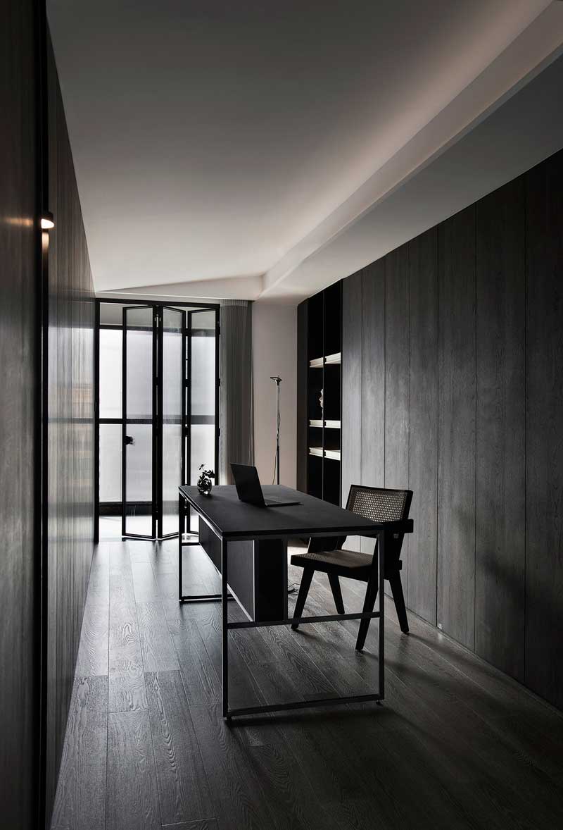 深圳鹽田美式極簡風(fēng)家庭新房裝修工程案例書房書桌