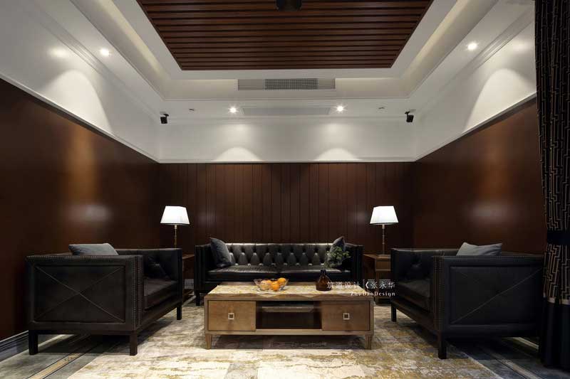 VIP茶室裝修實(shí)木墻面裝飾