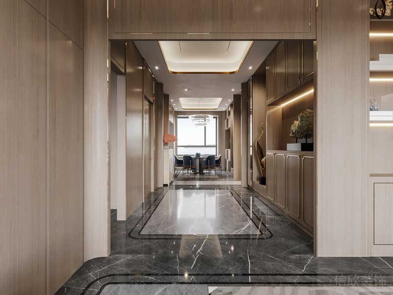 深圳鹽田新中式三房家裝裝修設(shè)計(jì)過道裝飾柜