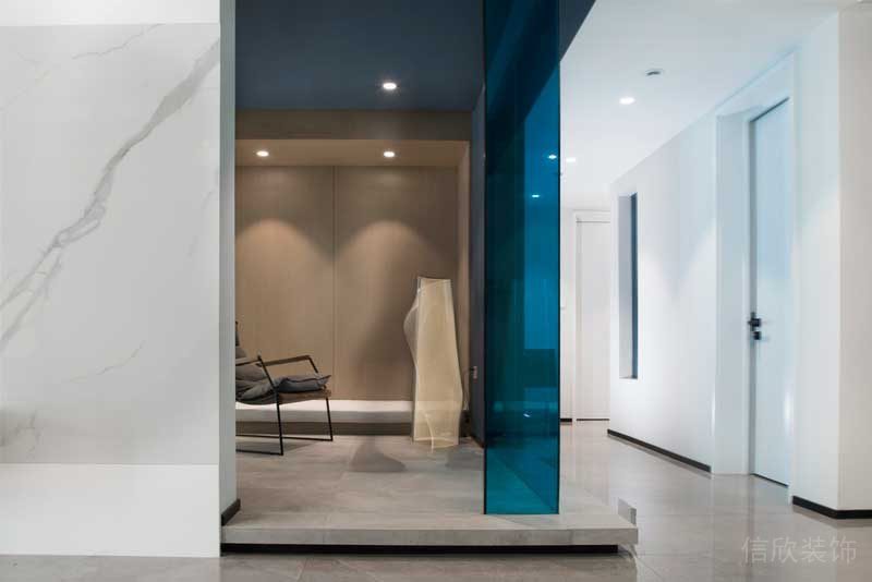 大理石地臺(tái)裝修會(huì)議室總裁辦公室藍(lán)色玻璃創(chuàng)意設(shè)計(jì)