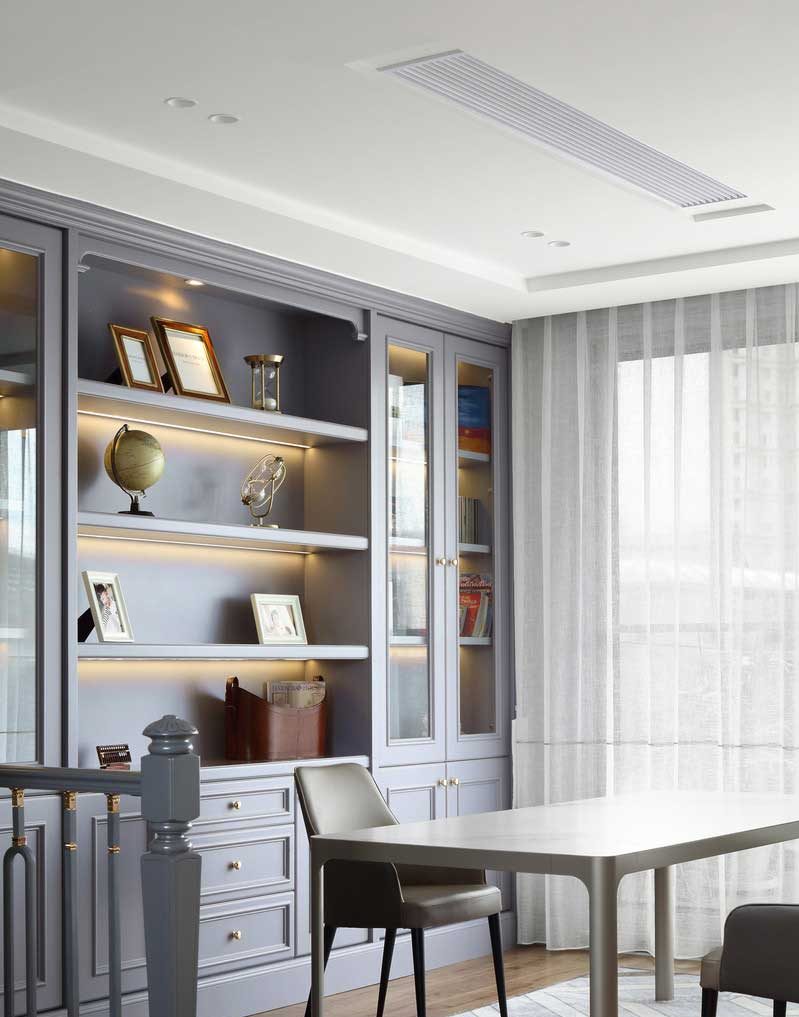 書房簡(jiǎn)歐淺灰色書柜效果圖