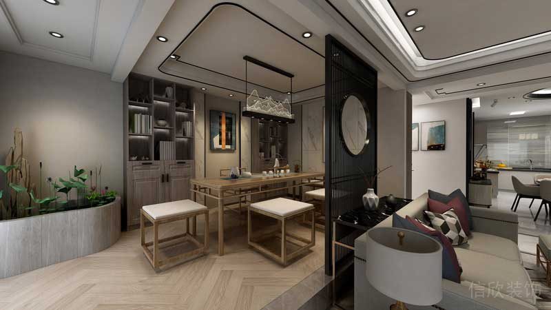 深圳市羅湖區(qū)新中式家庭住房舊房改造藝術(shù)水景設(shè)計效果圖