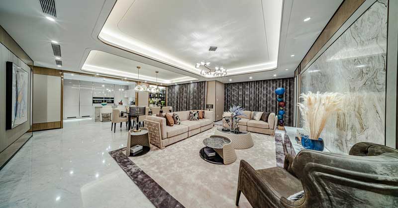 深圳龍崗中心城現(xiàn)代輕奢風(fēng)格家裝新房三居室裝修客餐廳