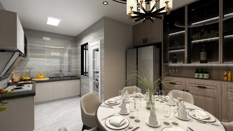 深圳市羅湖區(qū)新中式家庭住房舊房改造餐廳設(shè)計效果圖