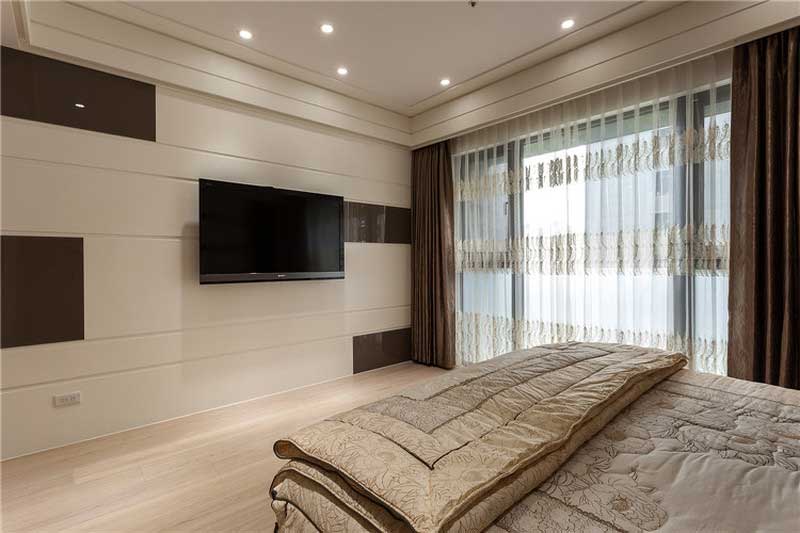 深圳龍華新區(qū)簡歐風(fēng)格家居裝修設(shè)計主臥電視背景墻