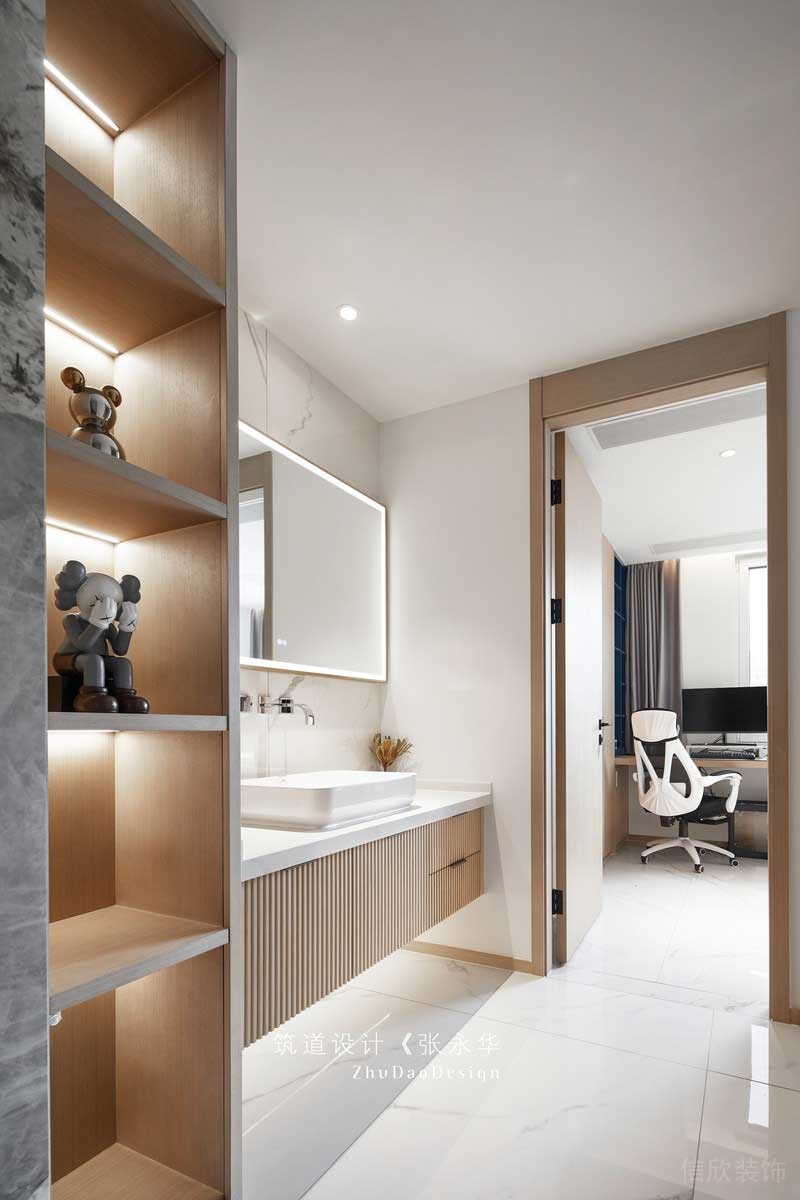 深圳龍崗平湖極簡北歐風(fēng)家居裝修開放式洗手臺(tái)