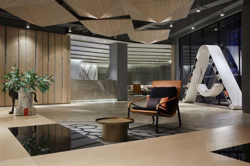 工作室現代休息區(qū)天花吊頂工業(yè)風裝修效果圖