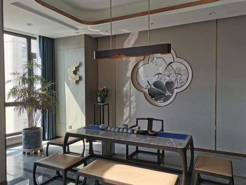深圳南山新中式家居裝修設(shè)計圖茶室藝術(shù)背景墻