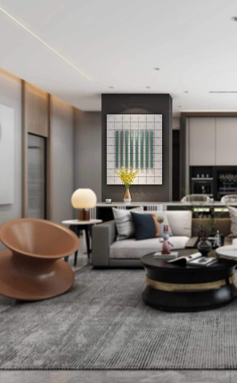 客廳裝修設計藝術(shù)感現(xiàn)代簡約效果圖商務簡約風茶幾裝修金屬邊框