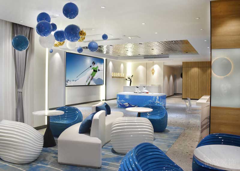 深圳鹽田區(qū)現(xiàn)代中式風(fēng)格辦公室裝修設(shè)計藍灰色定制地毯