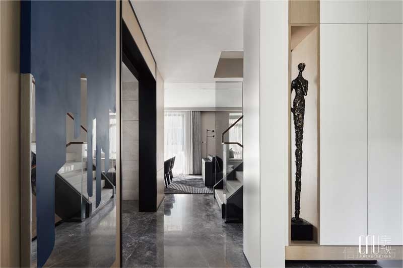 客廳過道墻面米色木紋集成板設(shè)計圖