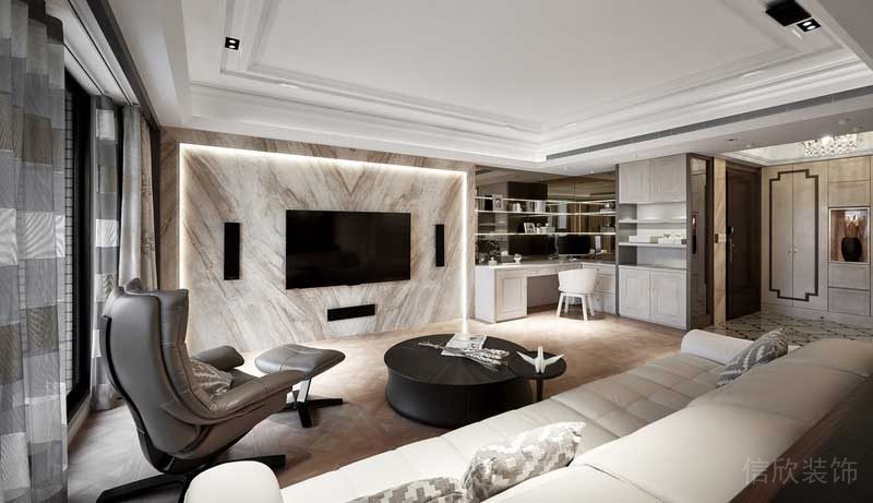 深圳福田區(qū)美式極簡風(fēng)格家庭裝修設(shè)計(jì)案例客廳