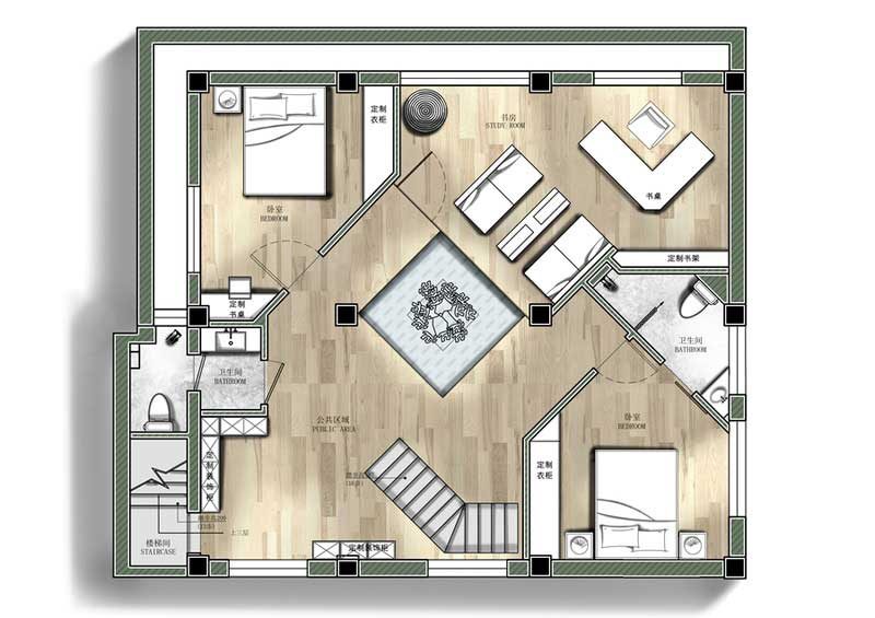 鹽田區(qū)極簡(jiǎn)風(fēng)格辦公室裝修設(shè)計(jì)二層彩色平面布置圖 鹽田區(qū)極簡(jiǎn)風(fēng)格辦公室裝修設(shè)計(jì)二層彩色平面布置圖