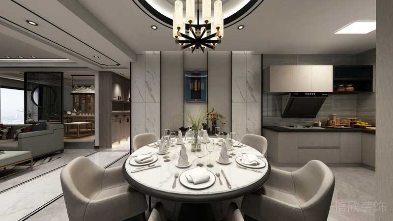 深圳市羅湖區(qū)新中式家庭住房舊房改造餐廳天花吊頂設(shè)計效果圖