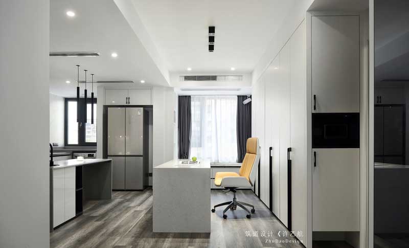 黑白灰色調(diào)書房米色書桌