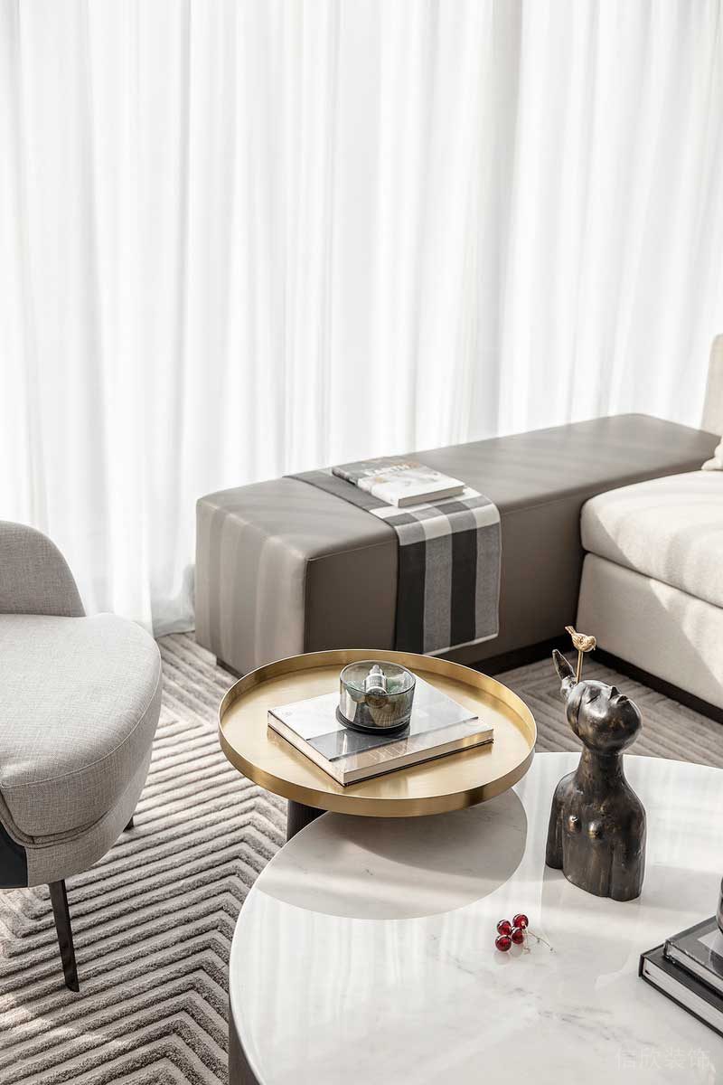 深圳鹽田區(qū)現(xiàn)代輕奢家庭裝修設計客廳茶幾