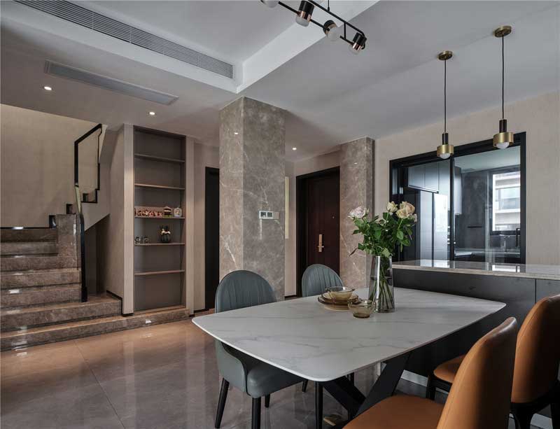 深圳南山區(qū)玫瑰金調(diào)性輕奢風(fēng)家庭裝修實景圖餐廳