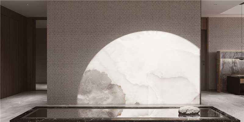 大理石仿月球中國風(fēng)裝修效果圖中式墻體棉麻隔斷辦公室過道設(shè)計