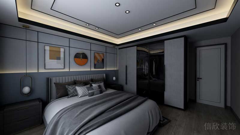 深圳市羅湖區(qū)新中式家庭住房舊房改造主臥床品設(shè)計效果圖