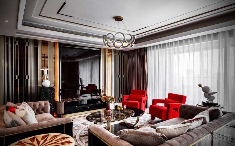 深圳龍華家裝復古輕奢風裝修設計客廳休閑區(qū)