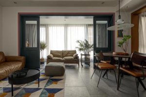 皮革沙發(fā)休息區(qū)復(fù)古客廳裝修完工效果圖客廳就餐區(qū)