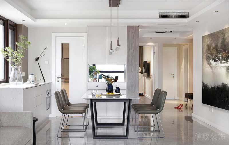 現(xiàn)代簡約風(fēng)過道設(shè)計(jì)簡約皮革金屬就餐區(qū)裝修效果圖大理石地板